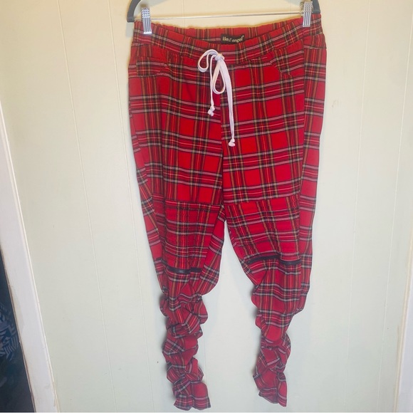like an angel Pants - Like An Angel Red Plaid Punk Rock Joggers With Zipper Legs Womens Plus Size 1X